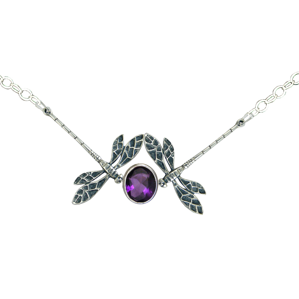 Sterling Silver Dancing Dragonflies Necklace With Amethyst